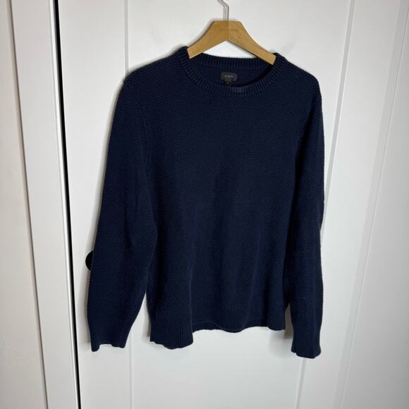 J. Crew Moss Stitch Navy Blue Chunky Knit Crewneck Sweater Size Medium - Picture 1 of 5